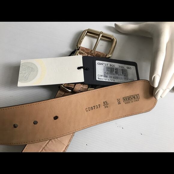 Versace Belt Wide leather buckles NWT Authenticity made in Italy sz 34 - Picture 3 of 3